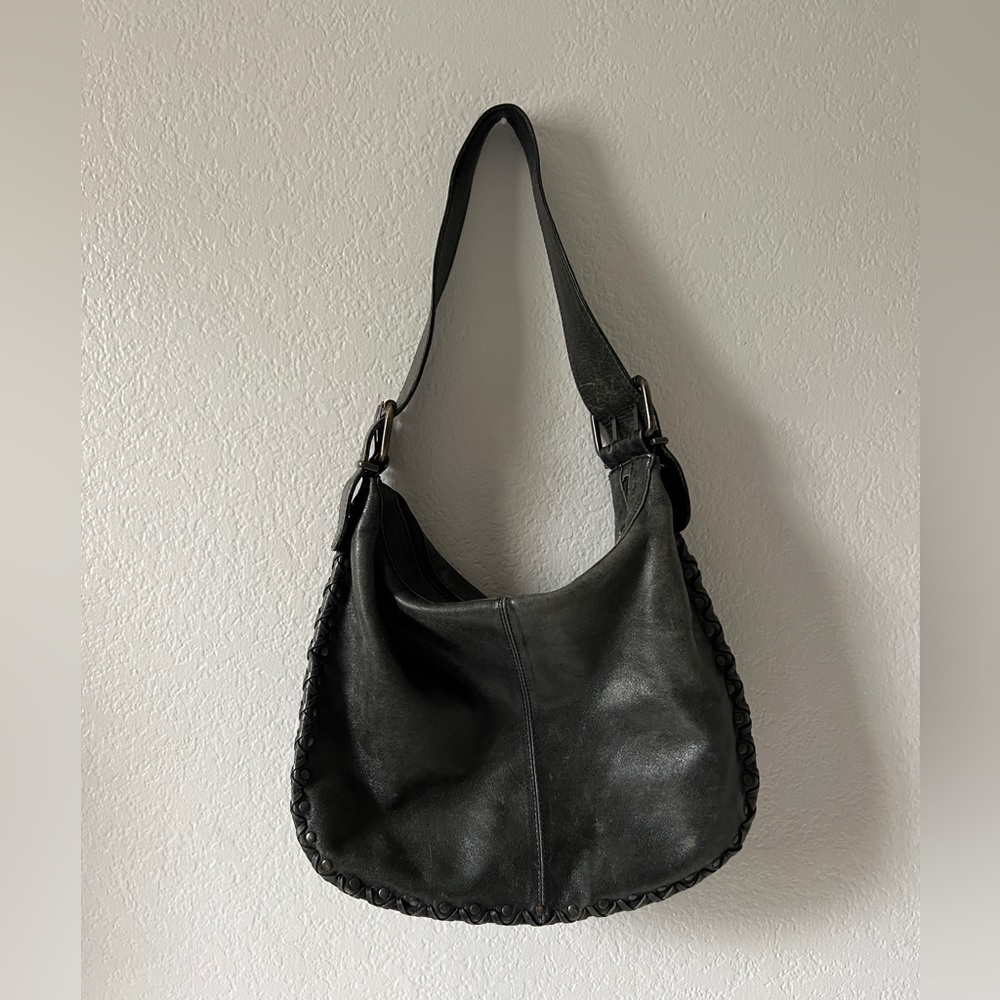 Genuine leather hobo shoulder bag